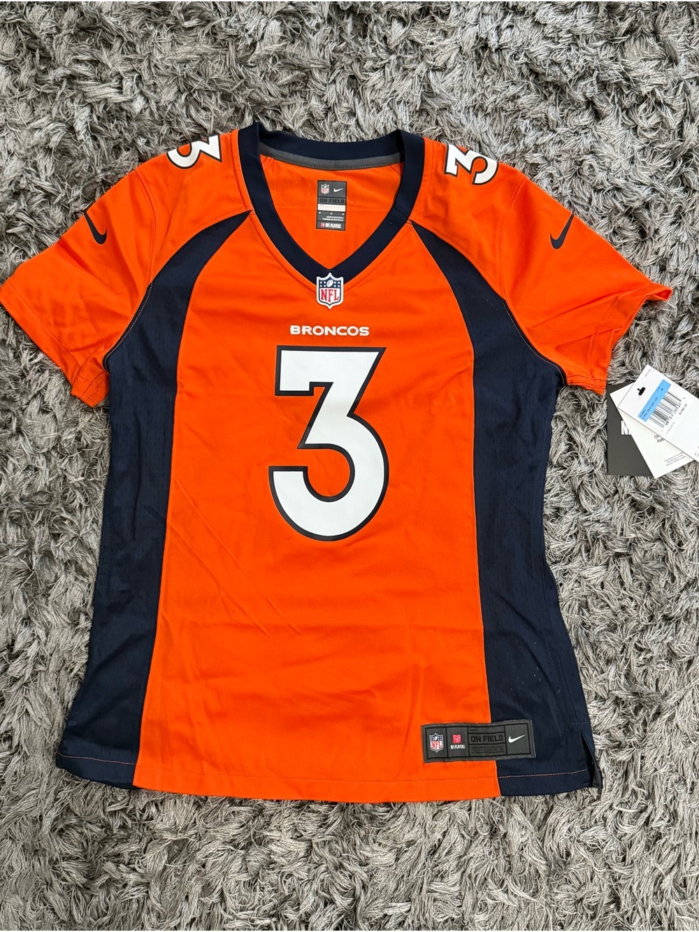 Nike Women’s Orange & Navy Broncos No. 3 Football Jersey